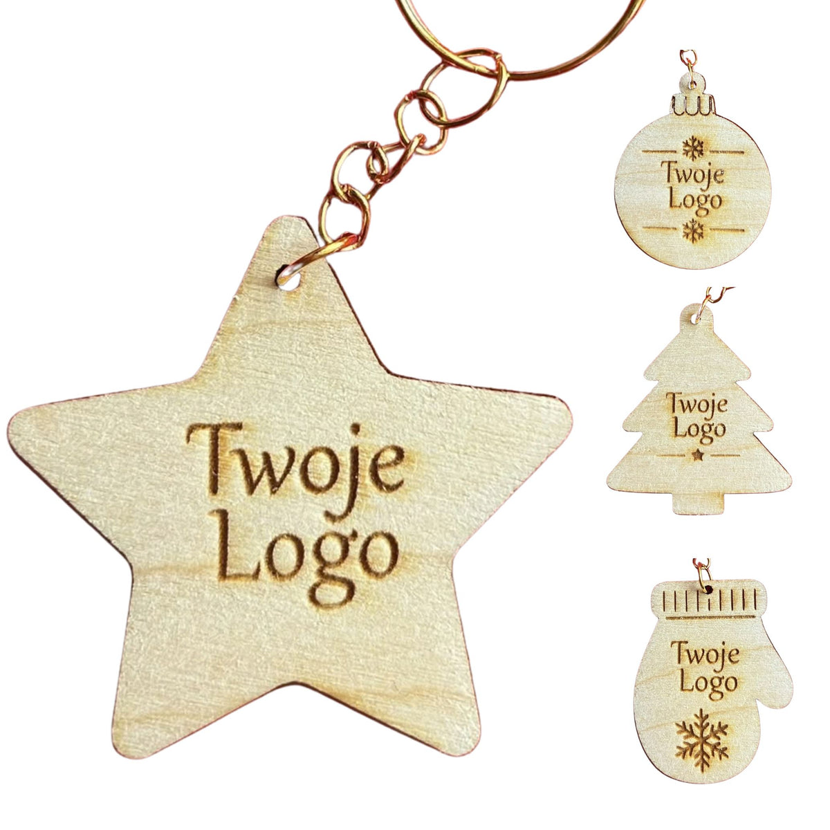 BRELOKI firmowe ŚWIĄTECZNE z LOGO sklejka drewniana - personalizowane