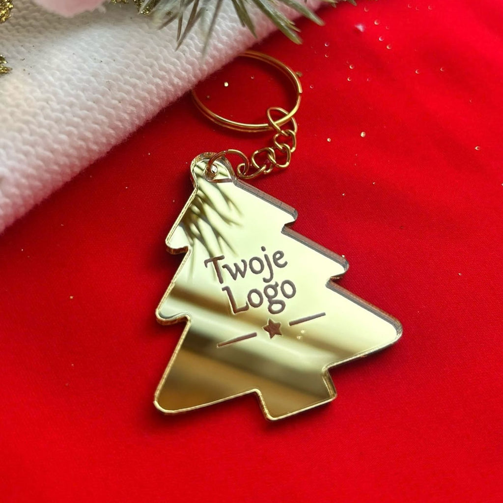 BRELOKI firmowe ŚWIĄTECZNE z LOGO plexi ZŁOTE SREBRNE personalizowane
