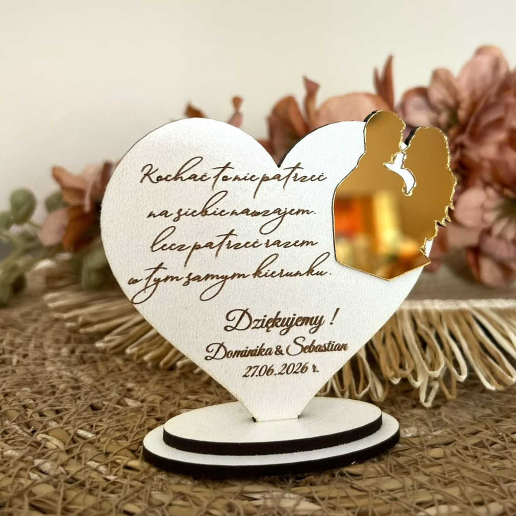 Podziękowanie dla Gości Weselnych- Serce z Personalizowanym Grawerem złoto
