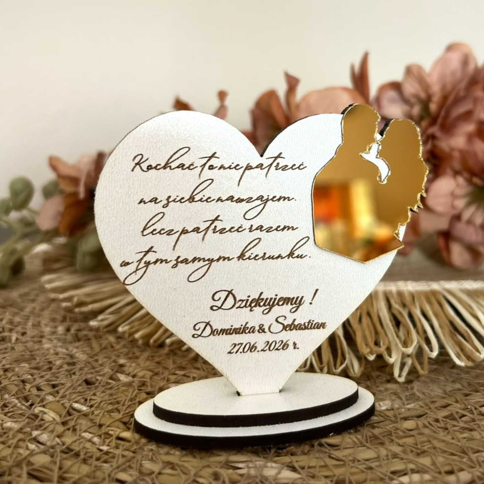 Podziękowanie dla Gości Weselnych- Serce z Personalizowanym Grawerem złoto