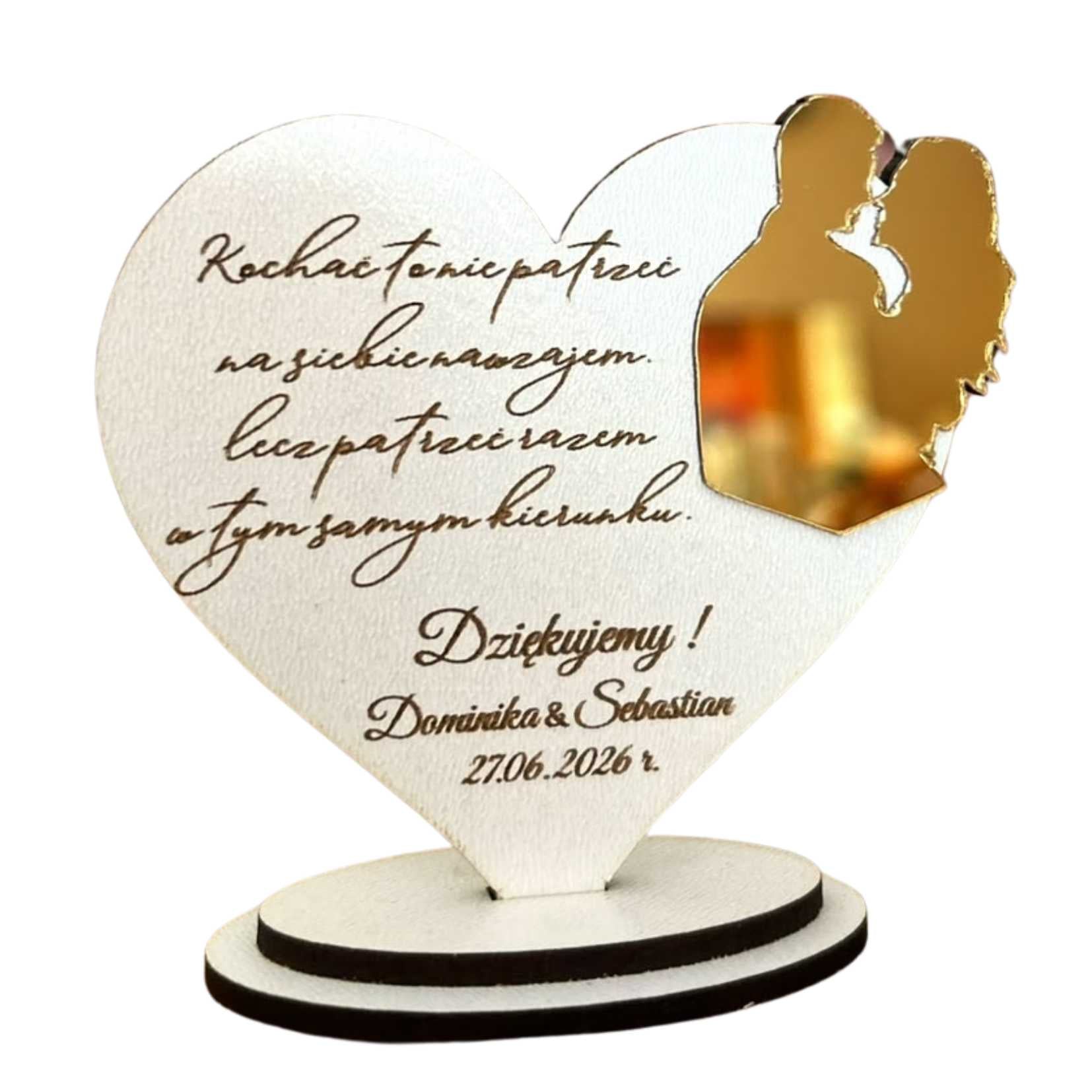 Podziękowanie dla Gości Weselnych- Serce z Personalizowanym Grawerem złoto