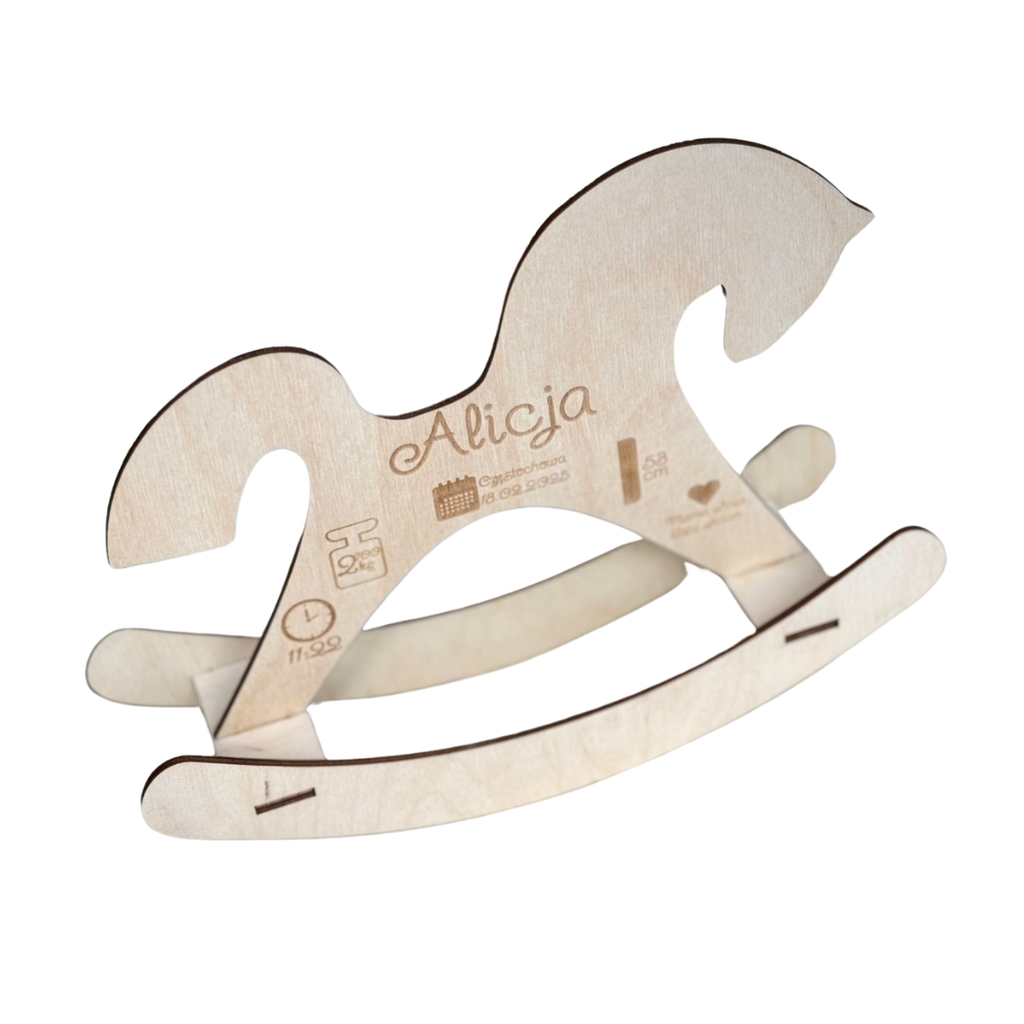 Metryczka Konik drewiana - personalizowana