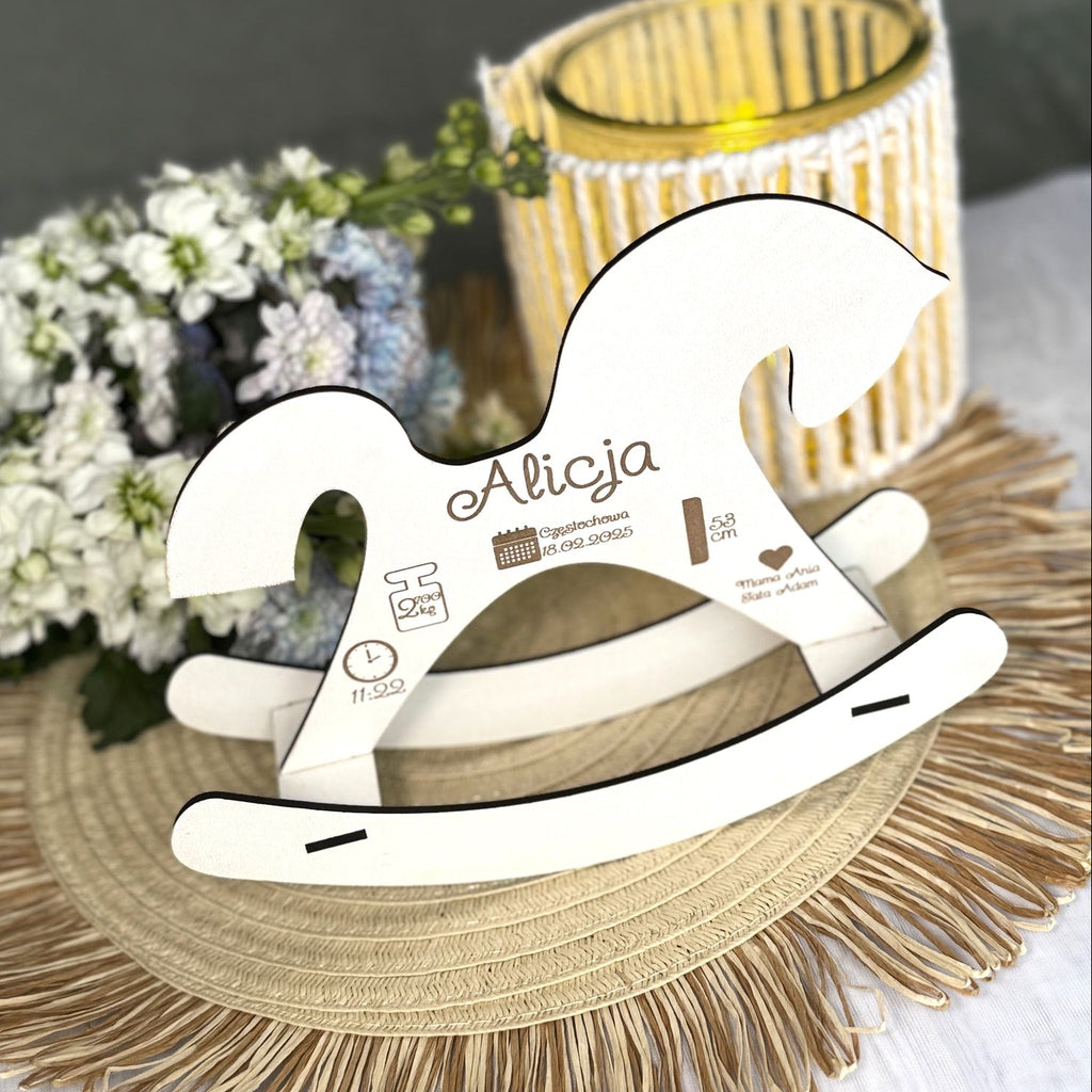 Metryczka Konik drewiana - personalizowana