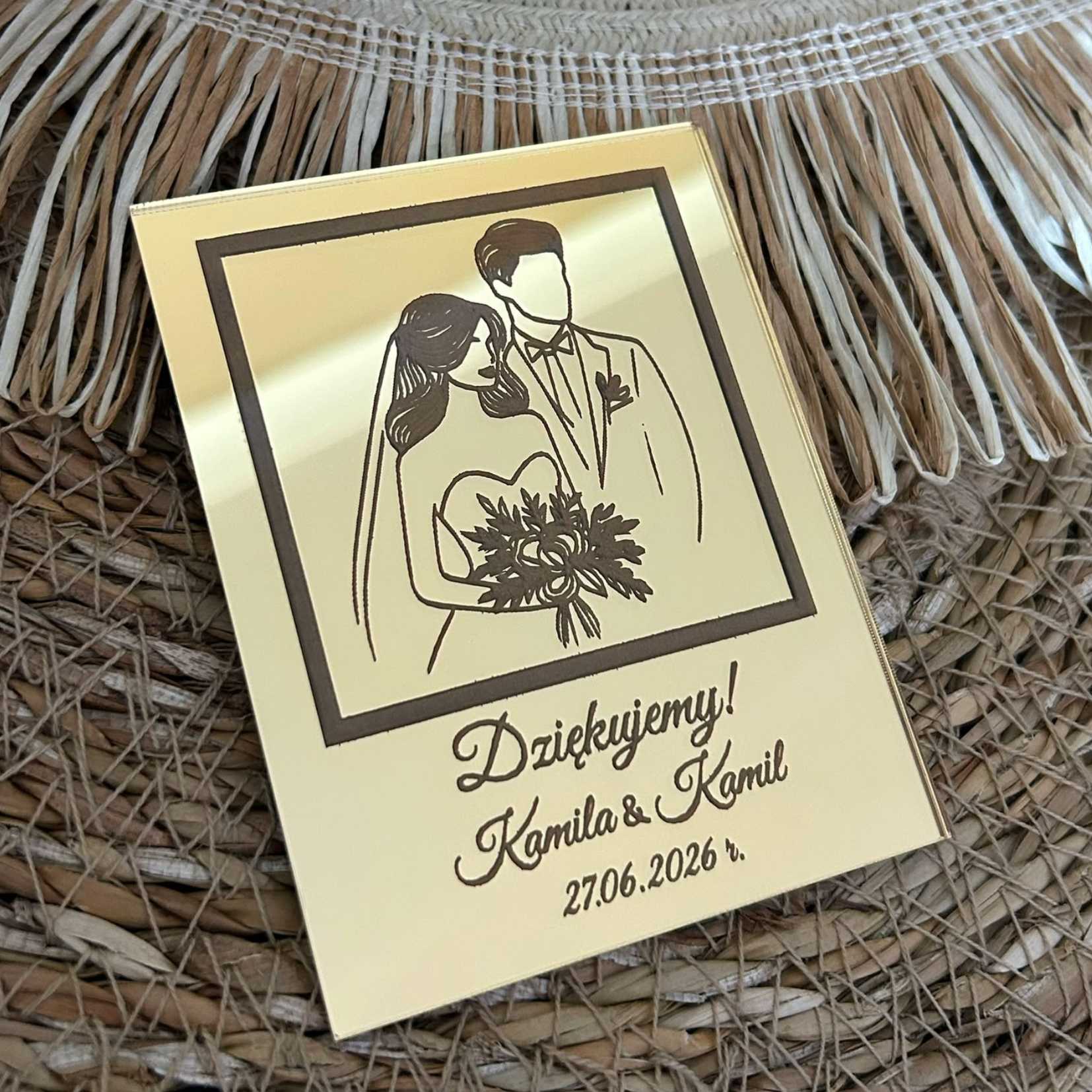 Złoty Elegancki Magnes Podziękowanie dla Gości Weselnych - 3 Wzory/Grawer