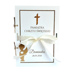 Personalizowana Pamiątka Chrztu Świętego Biało-Złota Grawer Kartka Chrzest