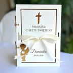 Personalizowana Pamiątka Chrztu Świętego Biało-Złota Grawer Kartka Chrzest