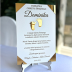 Personalizowana Pamiątka Chrztu Świętego ze stojakiem Biało-Złota Grawer