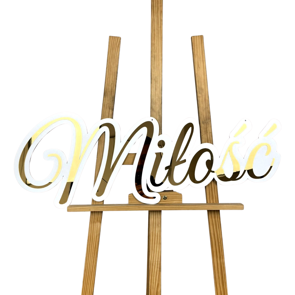 Napis „MIŁOŚĆ” na ściankę weselną, ozdobną, balonową- Złoty/ Ślub /Dekoracja 80cm x 30cm