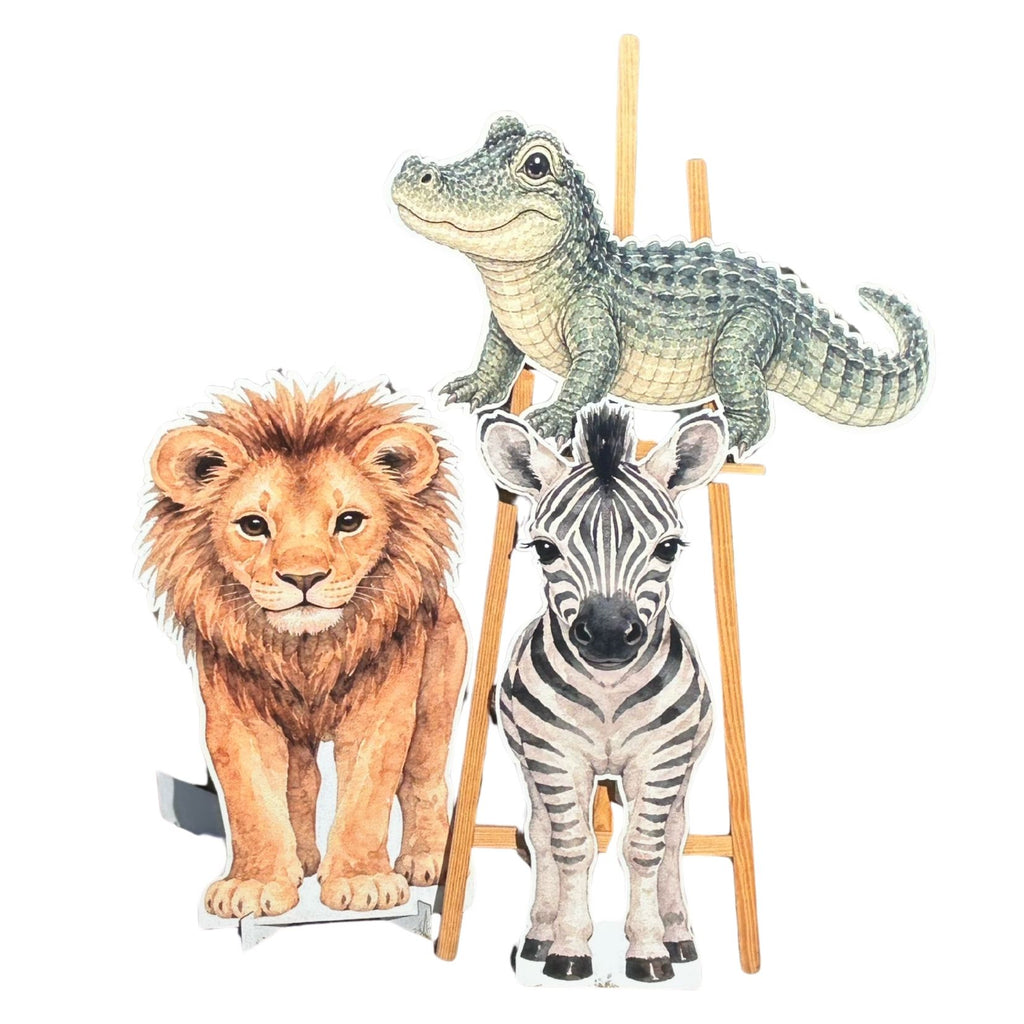 Dekoracje urodzinowe SAFARI lew zebra krokodyl HDF druk UV na ściankę