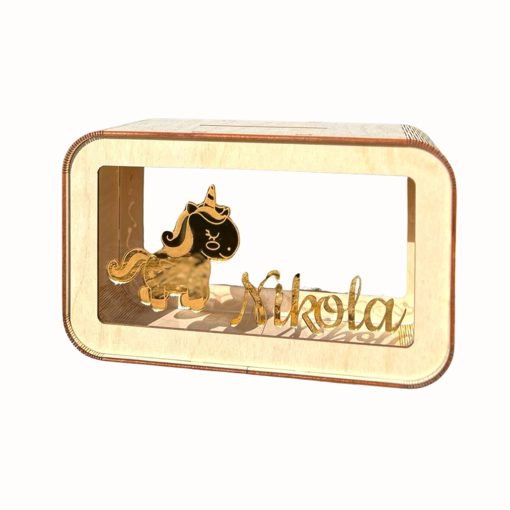 Personalizowana skarbonka z imieniem dziecka-drewniana