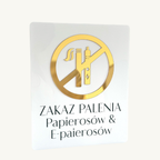 Tabliczka BHP – Zakaz palenia papierosów- biała,złota plexi- gabinet