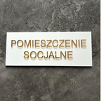 Tabliczka na drzwi POMIESZCZENIE SOCJALNE – plexi biało-złota 25x10 cm