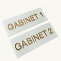 Tabliczka na drzwi GABINET – plexi biało-złota 25x10 cm