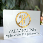 Tabliczka BHP – Zakaz palenia papierosów- biała,złota plexi poziom